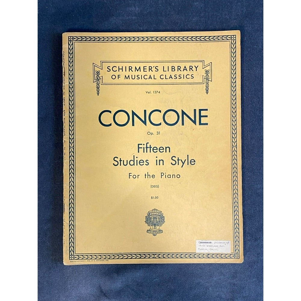 Concone Op. 31 Fifteen Studies In Style For The Piano Schirmer's Library Music